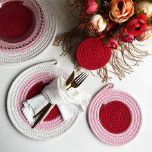 撞色棉绳餐垫田园风加厚隔热垫棉麻编织桌垫家用耐热防烫砂锅杯垫