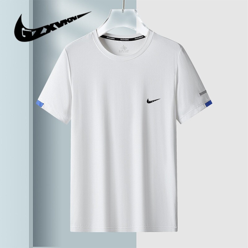Cross-border Men's 2024 Summer New Ice Silk Sports T-shirt Men's Loose plus size Quick-drying Sports Casual Short-sleeved T-shirt