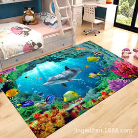 亚马逊跨境海底鲸鱼3D地垫印花地毯卡通海洋视觉批发地毯地垫客厅