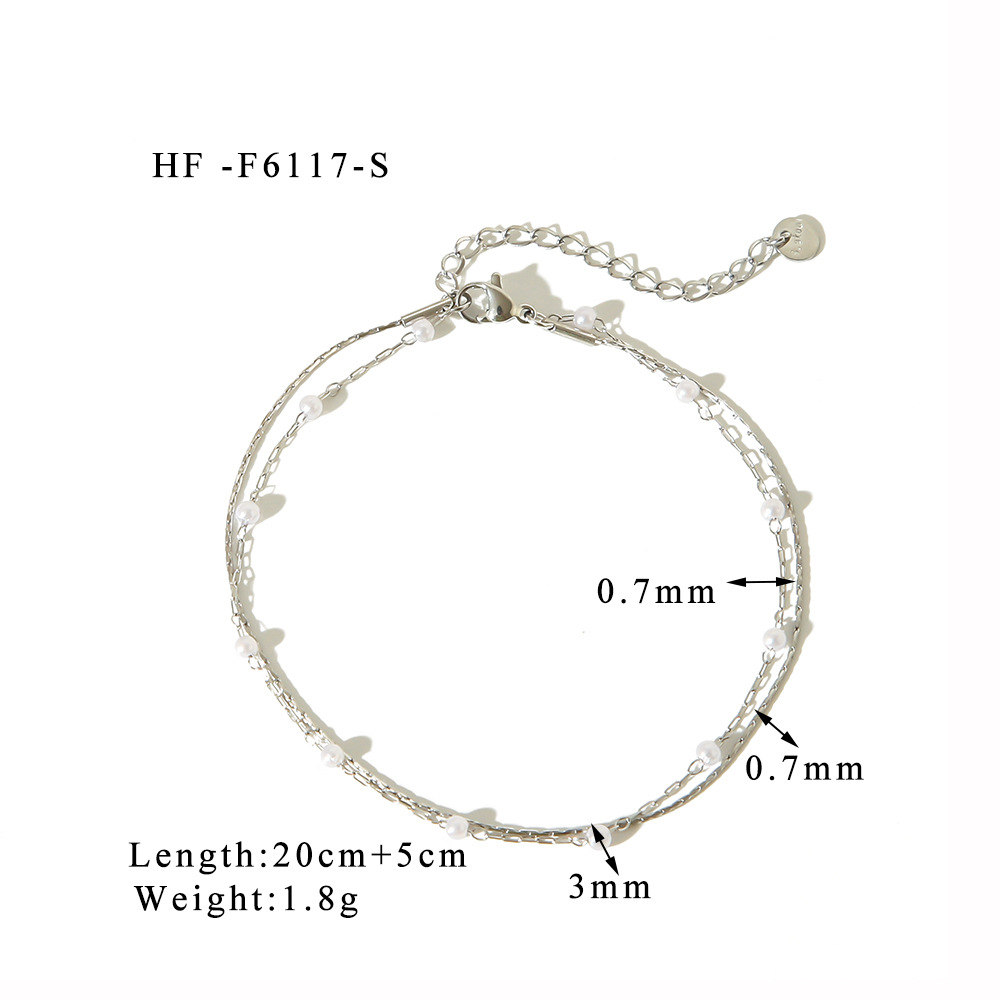 Red de celebridades ins tendencia titanio acero de doble capa cuentas tobillera personalidad moda salvaje sentido de alta gama accesorios de pie de acero inoxidable al por mayor