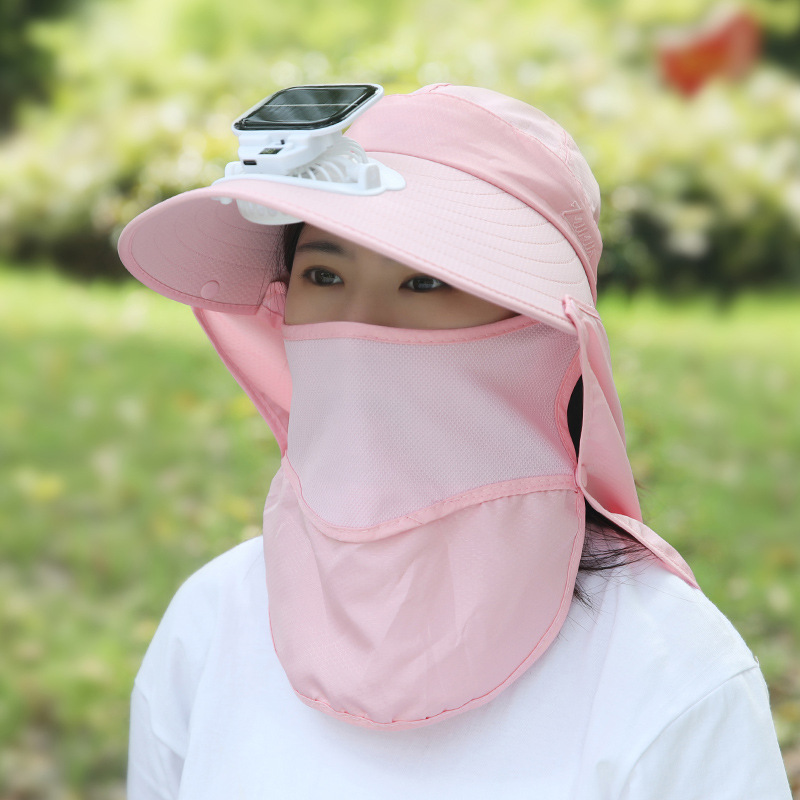 女性用夏用ソーラー充電式ファンハット、屋外牧歌的な温室作業用マスク、顔を覆う日よけ帽子|undefined