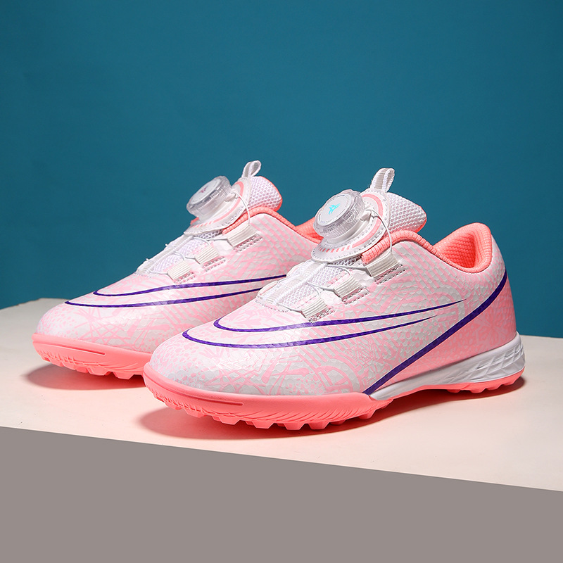 Nuevos zapatos de fútbol transfronterizos botón giratorio sin lazos zapatos de entrenamiento de niños estudiantes clavos rotos zapatos de niños zapatos de niñas zapatos