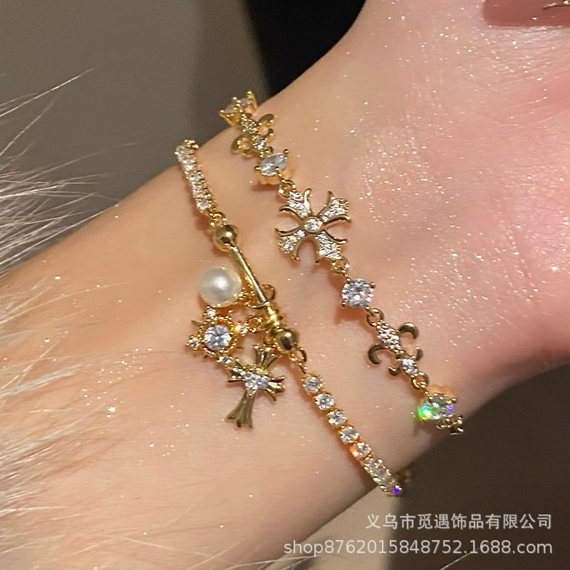 Iris Flower Sparkling Diamond Bracelet for Women, Accessible Luxury Ins Niche Design, High-End, Middle-Aged Elegant, Versatile Bracelet Bracelet