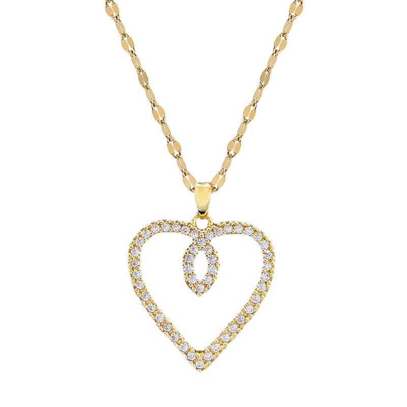 Fashion Heart Shape Stainless Steel Copper Plating Inlay Rhinestones Pendant Necklace display picture 4