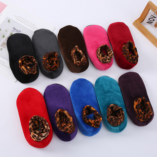 Women's socks thickened early education floor socks non-slip fleece-lined autumn and winter warm socks leopard print socks edge thick carpet socks