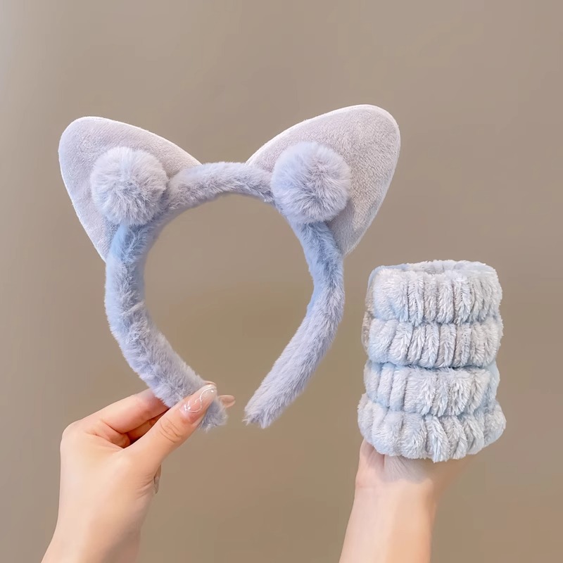 Lindo Rosa lavado de cara banda de pelo de las mujeres a prueba de humedad banda de muñeca banda de pelo absorbente de tres piezas conjunto máscara facial diadema especial