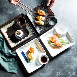 日式陶瓷子母盘创意餐具饺子盘家用菜盘饭店餐具饭盘带醋碟盘子