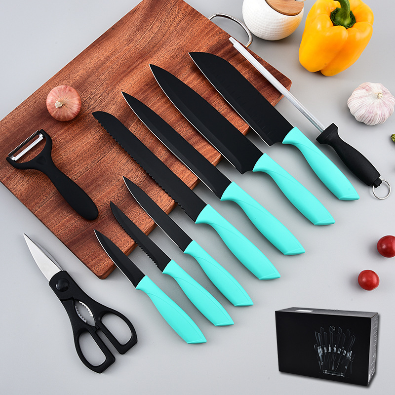 亚马逊现货礼品套刀厨房刀具16件套喷漆刀不锈钢厨师刀水果刀家用