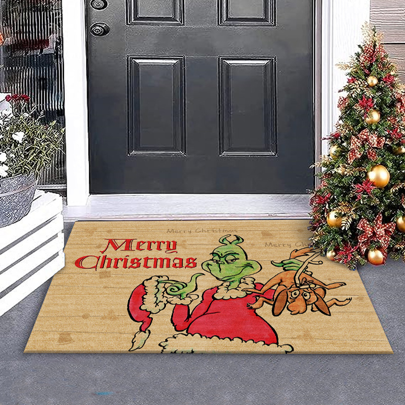 Nueva alfombra de puerta Grinch de Navidad Estera decorativa de Nochebuena Alfombra de piso de la generación del pelo del Amazonas Alfombra de piso