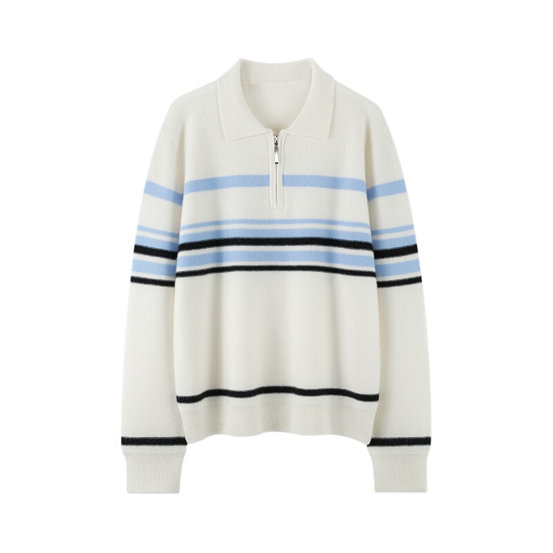 2026 Autumn and Winter 100% Pure Cashmere Polo Collar Contrast Color Irregular Striped Pullover Versatile Sweater for Women 2026 Autumn and Winter 100% Pure Cashmere Polo Collar Contrast Color Irregular Striped Pullover Versatile Sweater for Women