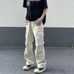 ベージュの傘の兵の工装のズボンの男性のアメリカ式のファッションのブランドの機能のまっすぐな筒の高級感の垂れ下がっている感じの広足のズボンの2025夏
