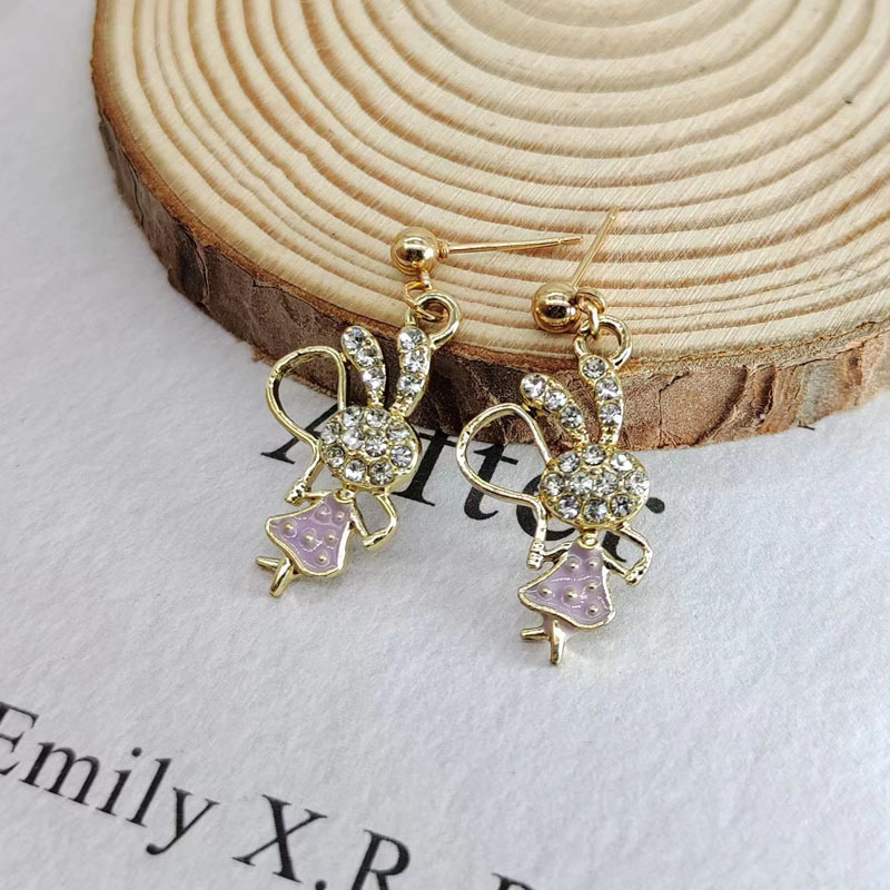 Cute Rabbit Alloy Plating Inlay Artificial Diamond Women's Earrings Necklace display picture 4