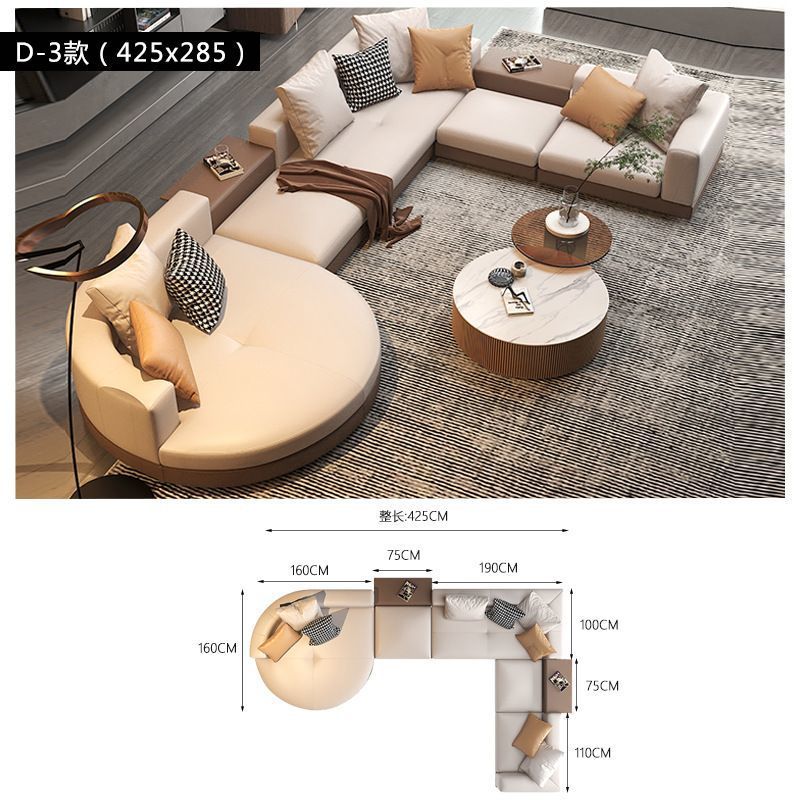 Sala de estar de lujo ligero gran piso plano estilo italiano minimalista sofá de cuero Connery diseñador de villa arco sofá de forma especial image 18