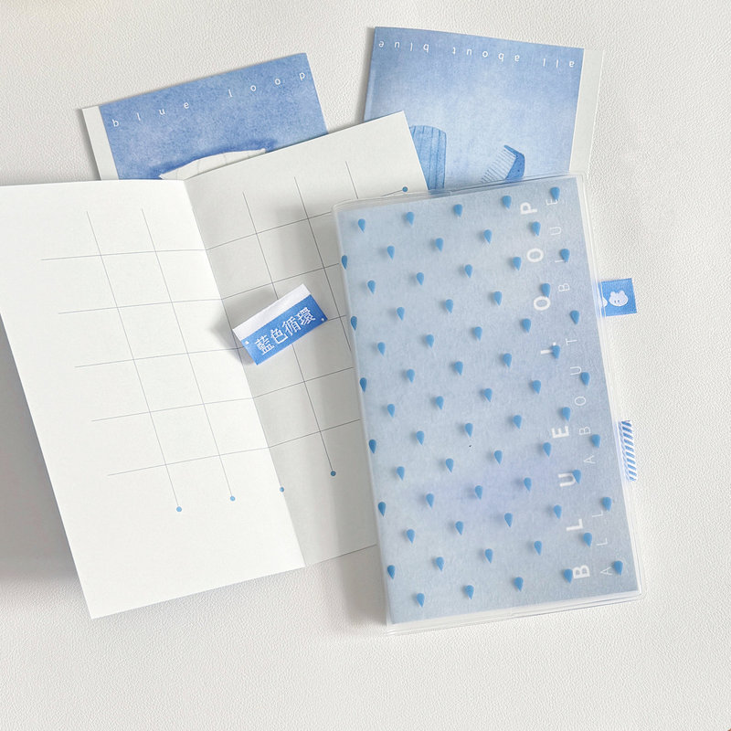 Korean-Style Blue Loop Blue Circular Fixed-Page Notebook with High Aesthetic Value, Instagram-Style A6 Student Diary and Journal Notes