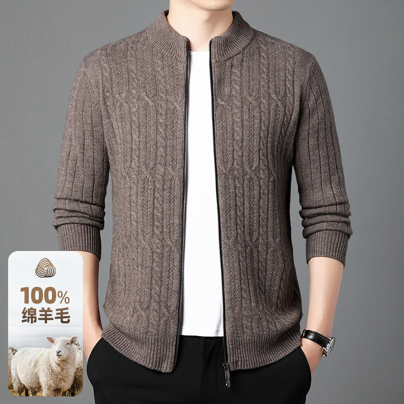 Full Wool Cardigan Men's Zipper Stand Collar New Wool Sweater Autumn and Winter Thickened Knitted Jacket Fashion Casual Sweater Full Wool Cardigan Men's Zipper Stand Collar New Wool Sweater Autumn and Winter Thickened Knitted Jacket Fashion Casual Sweater