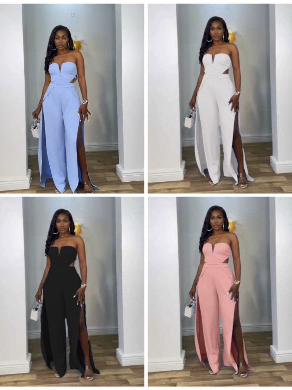 Transfronterizo Amazon nuevas mujeres europeas y americanas con cuello en V hueco delgado sin espalda cintura costura de moda tirada mono dividido
