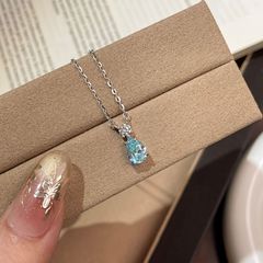 蒂奇轻奢小众高级感蓝色水滴项链女S925纯银时尚精致中古风锁骨链