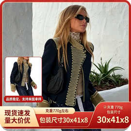 【跨境热卖】新款法式复古风绳结扣外套短款宫廷夹克欧美外贸现货