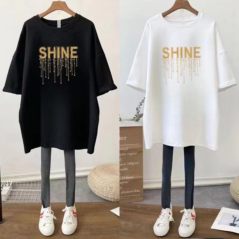chubby girl plus size 300kg new cotton long loose short sleeve T-shirt female pregnant woman mother summer foreign style coat