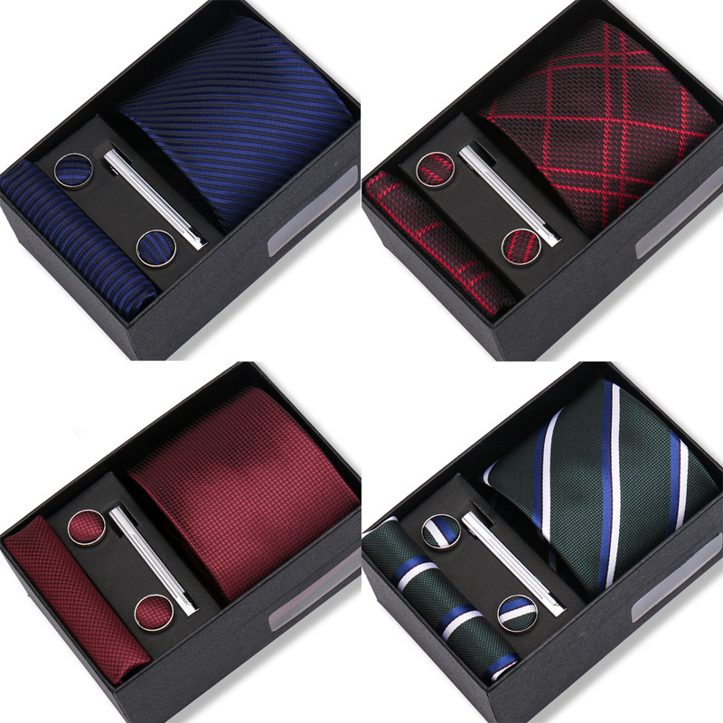 Men's Business Tie Small Square Square Gift Box suit Dress Wedding Black wine red Striped Plaid Tie in stock