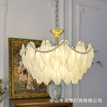 浪漫法式田园轻奢风吊灯卧室客厅玻璃羽毛珍珠创意设计师白色灯具