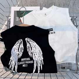 纯棉儿童背心t恤男女童2025夏季新款中小童男孩透气百搭无袖上衣