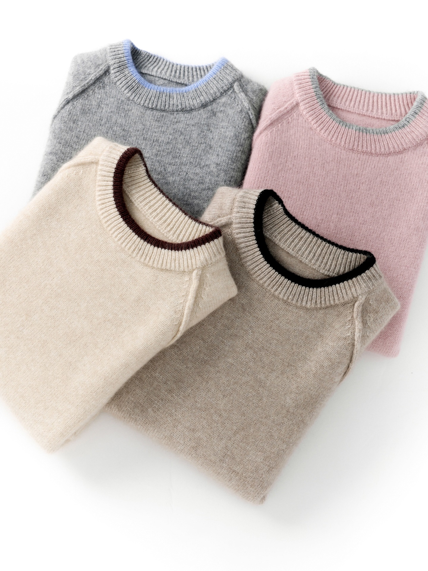 New autumn/winter children's cashmere sweaters, solid color sweaters for girls, color-blocked round neck pullover base layer knitwear for boys