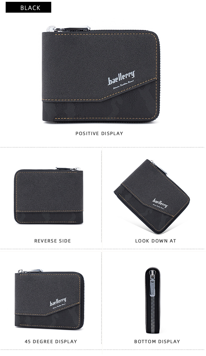 60g Weight Polyester Lining Material Zipper Closure Type Small Wallets Bags Type 1 Piece Quantity Casual, Daily Occasion Pu Leather Material Solid Color Pattern All Seasons Season Men's Gender Basic Style Square Shape Men's Solid Color Pu Leather Zipper Small Wallets 6