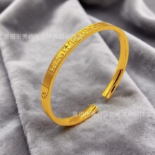 新款碎冰冰钱多多素圈手镯女轻奢高级感招财进宝仿金镯子批发