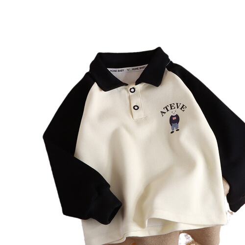 New  Spring and Autumn Polo Shirt Sweatshirt Children's Collar Long Sleeve Base Shirt for Middle Children, Splicing Shirt