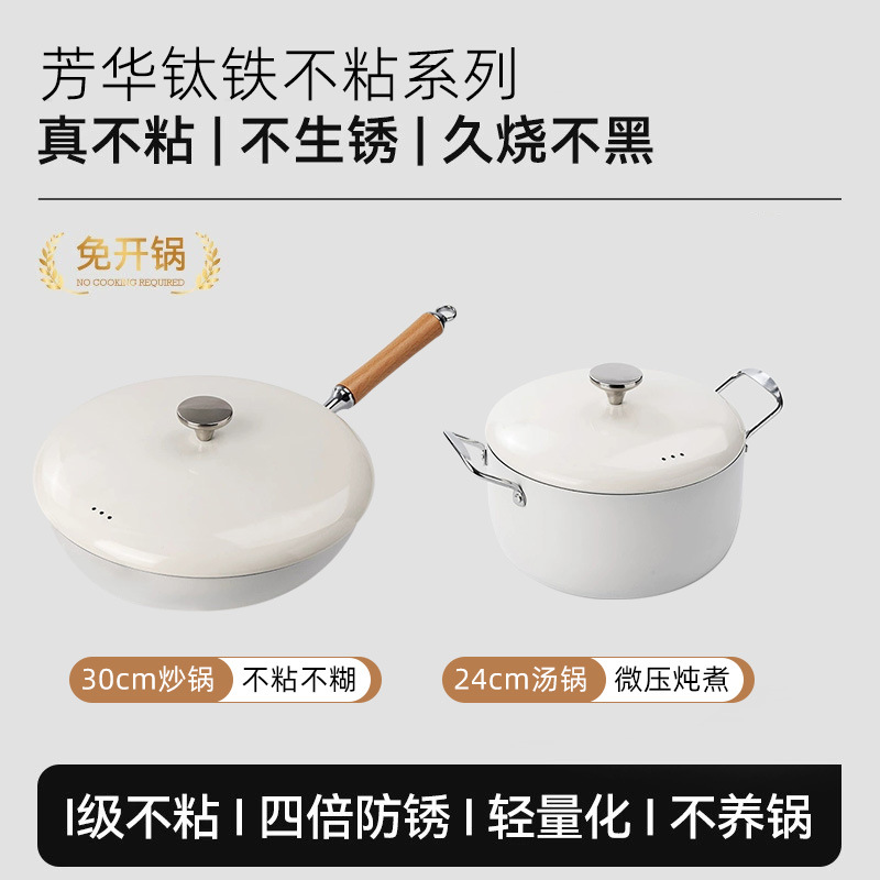 Nuevo tipo de serie de ollas aromáticas para el hogar antiadherente olla de frita de dos orejas 0 olla de frita recubierta de flúor mini olla de leche