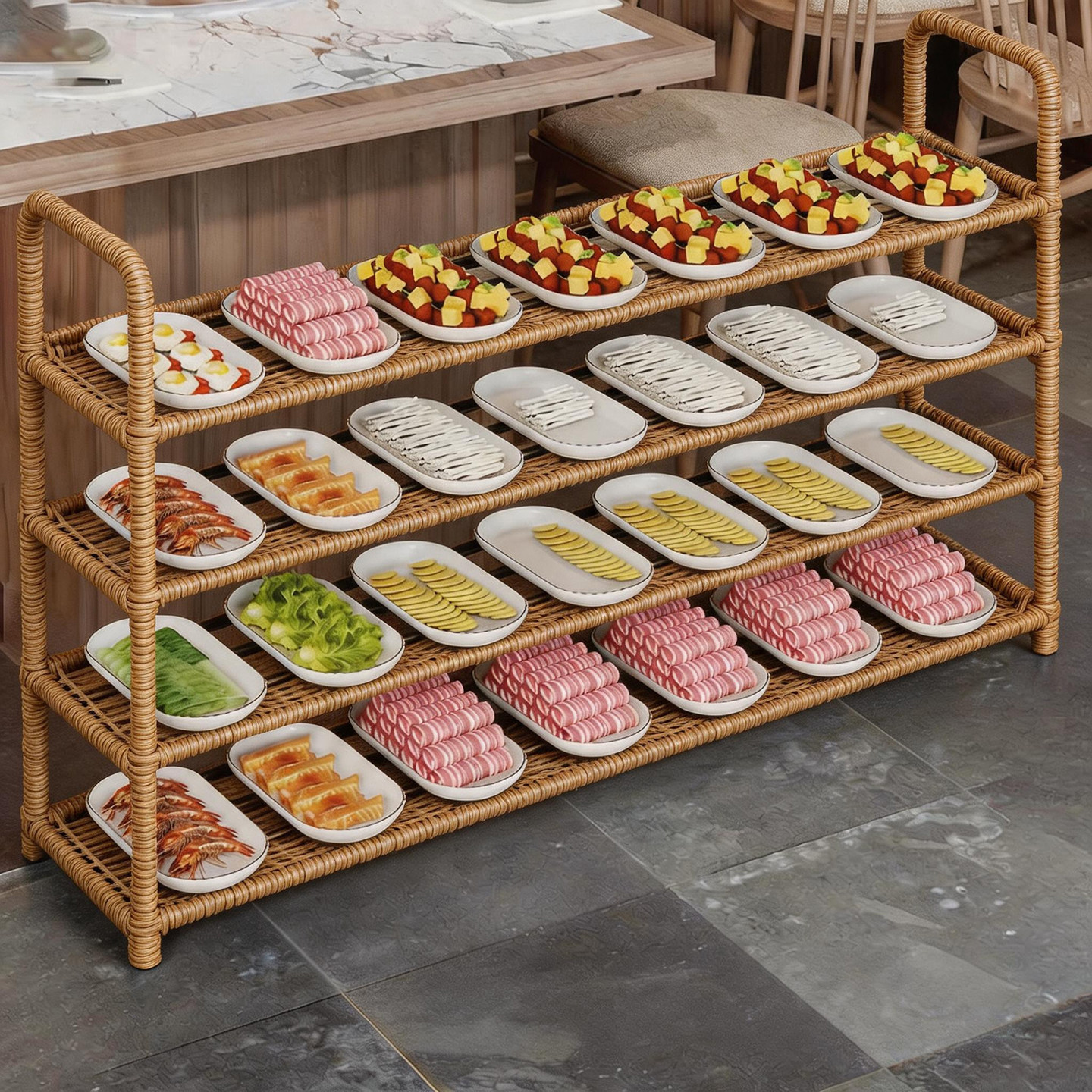 Kitchen Prep Rack, Multi-Layer Ingredient Storage Rack, Vegetable Ingredient Organizer Rack for Hot Pot Restaurants, Multi-Functional Storage Rack