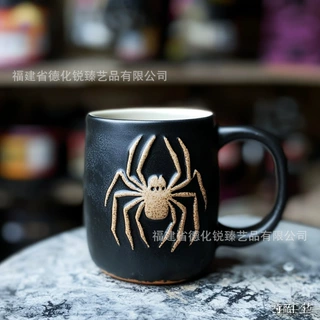 跨境出口来图定制新款万圣节主题杯子蜘蛛造型创意陶瓷杯