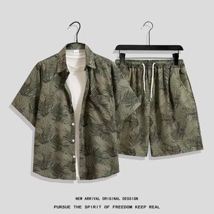 Thai Flower Shirt Shorts Suit Men's Hawaiian Beach Short-Sleeved Shirt Couple Wear 2025 New Summer Jacket