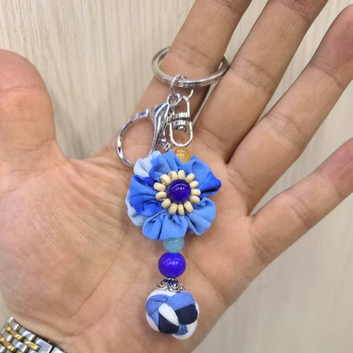 云南民族大理白族纯手工扎染蓝染布艺铃钥匙扣手机链蝴蝶结