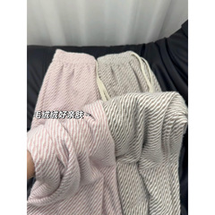 粉色斜条纹阔腿裤女秋季2025新款高腰显瘦慵懒风小个子休闲直筒裤
