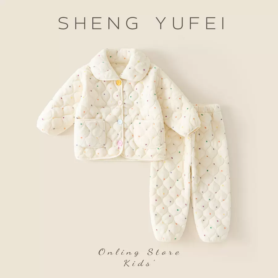 冬季新品儿童家居服男女中小童宝宝三层夹棉加厚卡通睡衣外穿批发