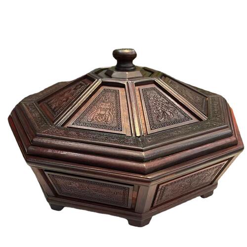 Rosewood carved movable octagonal fruit plate, mahogany plain melon and fruit snack plate, nine-compartment snack box, home crafts