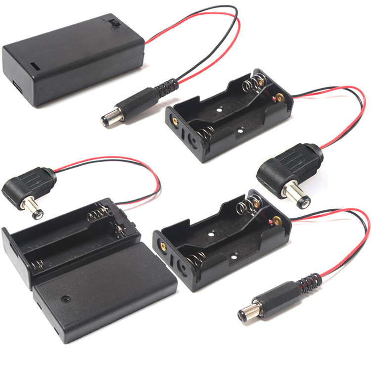 2节5号AA电池座5号3V电池座带盖带开关带弯直DC插头电池盒5.5*2.1