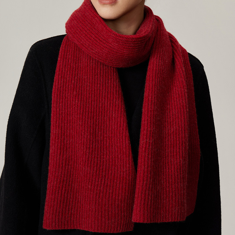 Año Nuevo bufandas rojas 100% de lana simple coreana otoño invierno atmósfera sensación de cuello sensación de alto nivel amplio chal mujer