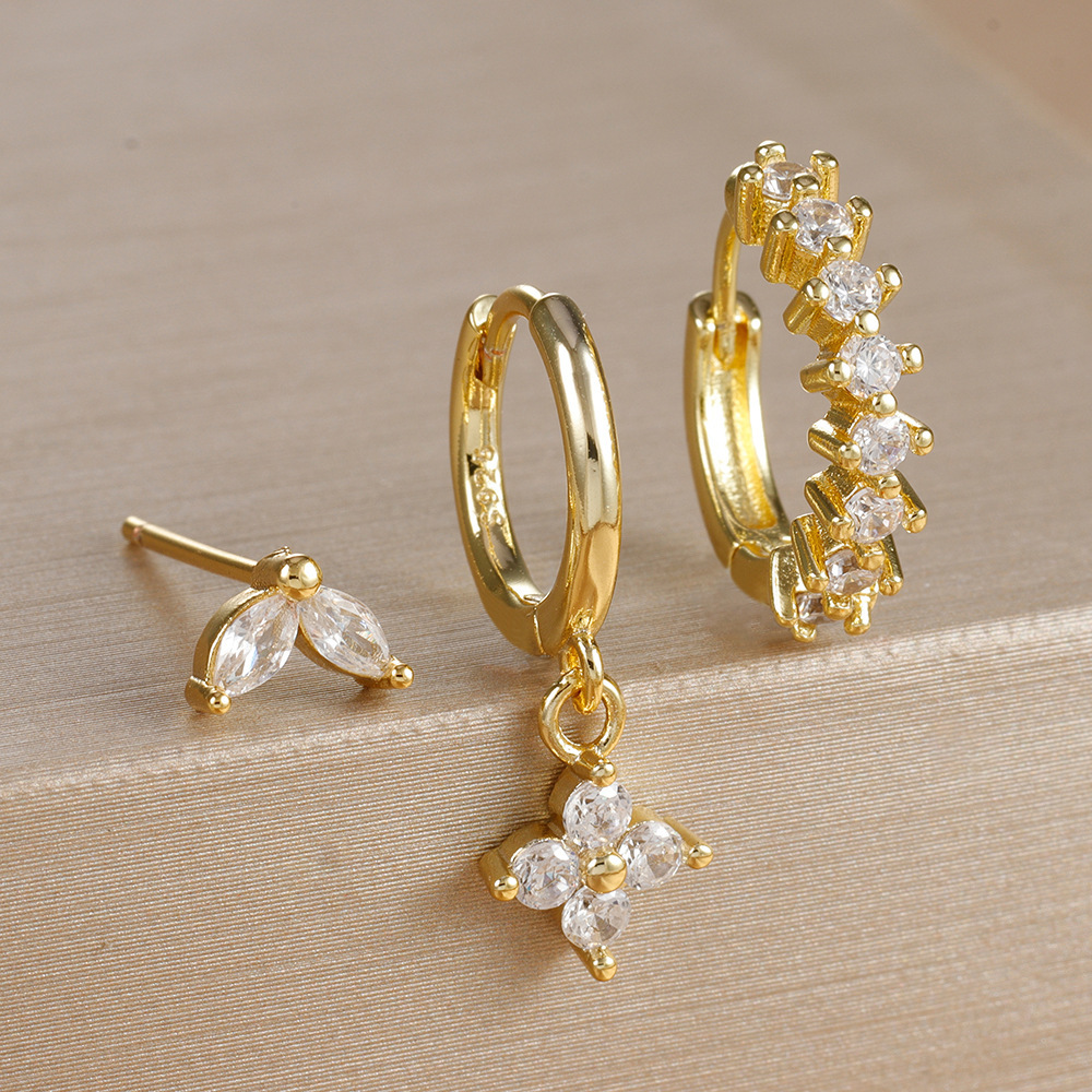 Cross-border Hot Sale Four-leaf Clover Zircon Earrings Women's Small and Exquisite Flower Pendant Earrings Fashion Light Luxury suit Earrings