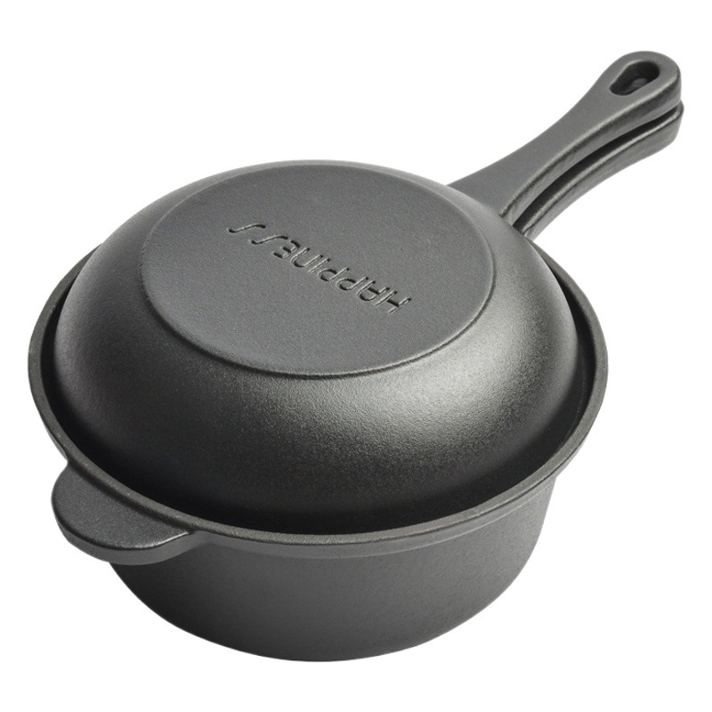Una olla de doble propósito de hierro fundido de 18cm sin recubrimiento, una olla de doble propósito de cocina sin recubrimiento