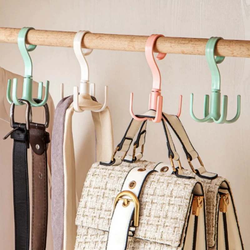 Многофункциональный поворотный крючок с четырьмя зацепами, для хранения шарфов и сумок, утолщенный пластиковый крючок без сверления, оптом