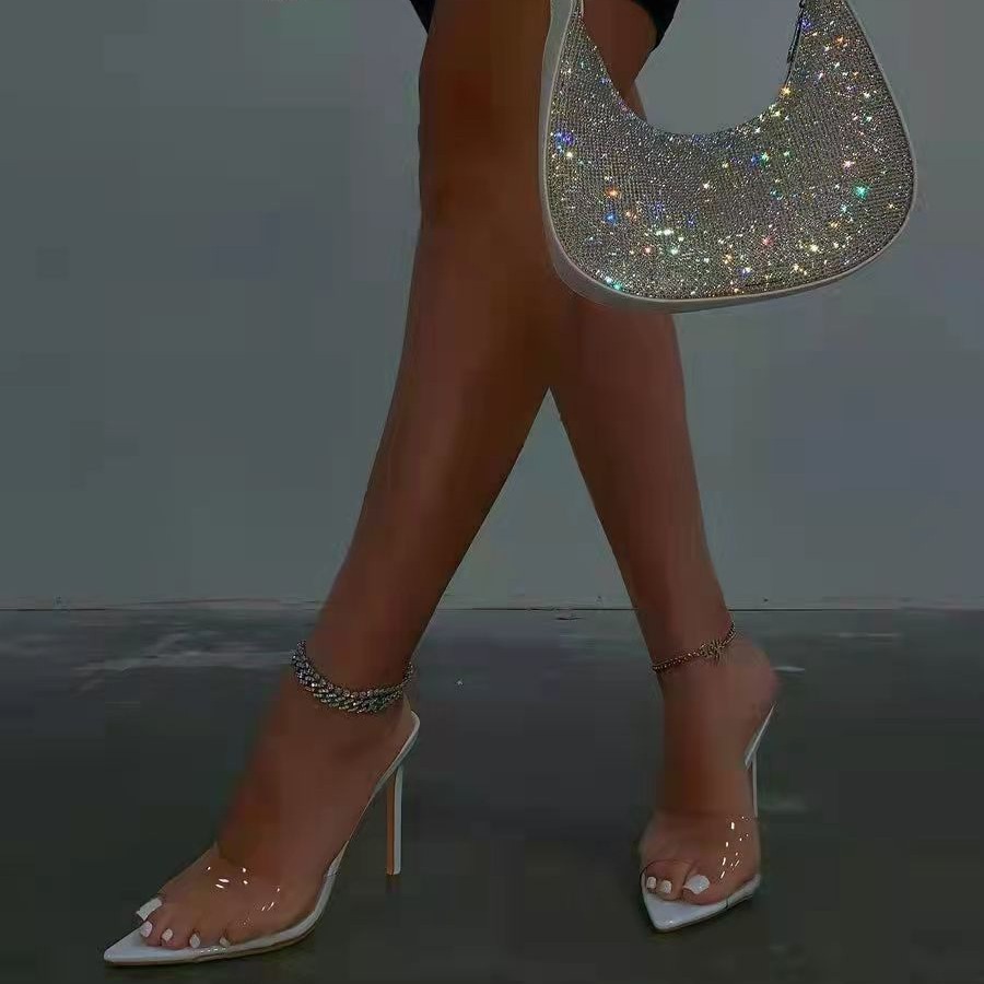 plus Size Women's Super High Stiletto Heeled Slippers Transparent Crystal Upper Minimalist Summer Style Sandals_voghion.com