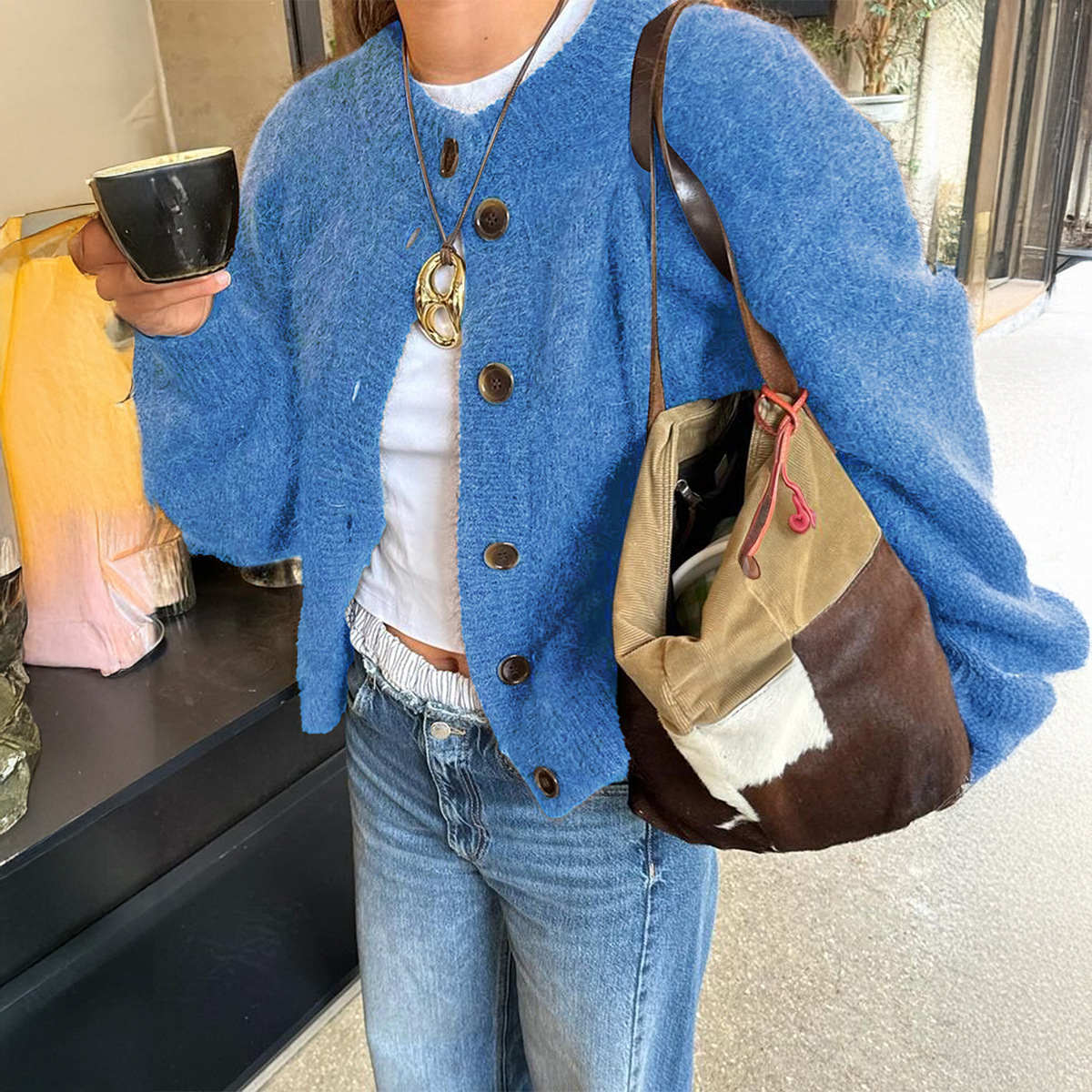 Kaikuo transfronterizo Europa y Estados Unidos botones de estilo casual camisa de lana suéter de mujer 2025 otoño y invierno estación independiente de Amazon