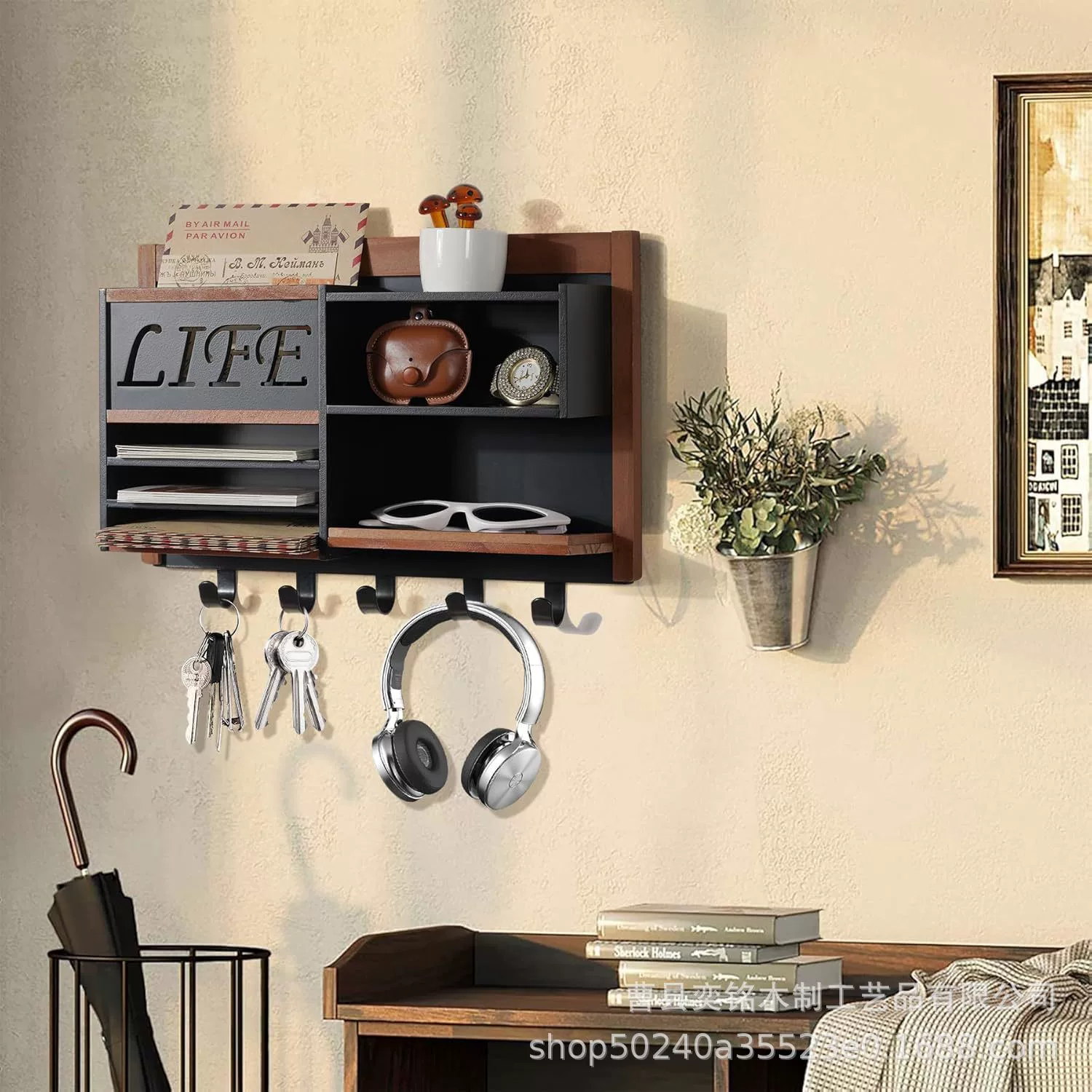 Деревянная настенная подставка для ключей для крыльца настенная декоративная рамка для гостиной спальня для хранения мусора держатель из массива дерева