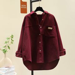 秋冬新款加厚灯芯绒长袖衬衫女韩版时尚宽松休闲中长款开衫衬衣