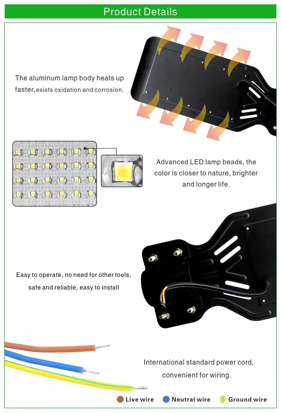 Description Picture 6 of item50W/100WLED floodlight 110V waterproof IP65 road lighting projection lamp courtyard outdoor spot light reflector lighting AC220V