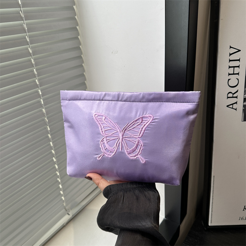 Bolsa de maquillaje mariposa de bordado, bolsa de almacenamiento Jacquard de gran capacidad para productos de cuidado de la piel, bolsa de lavado portátil para viajar, bolsa interior de viaje