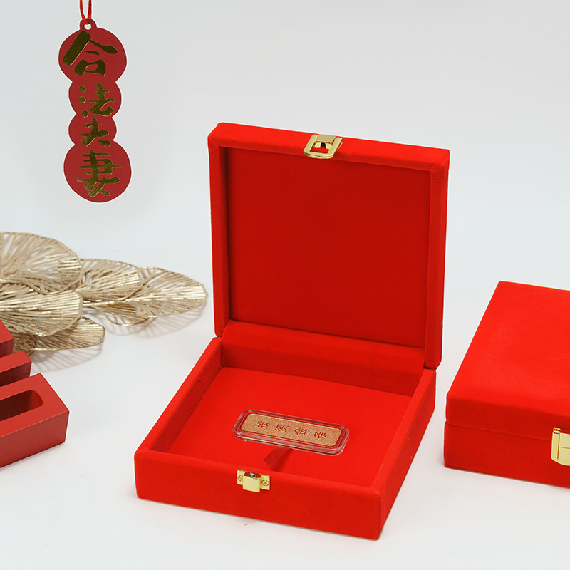 Gold bar storage box gold jewelry box wedding red red flocking storage box flannel box gold jewelry packaging box
